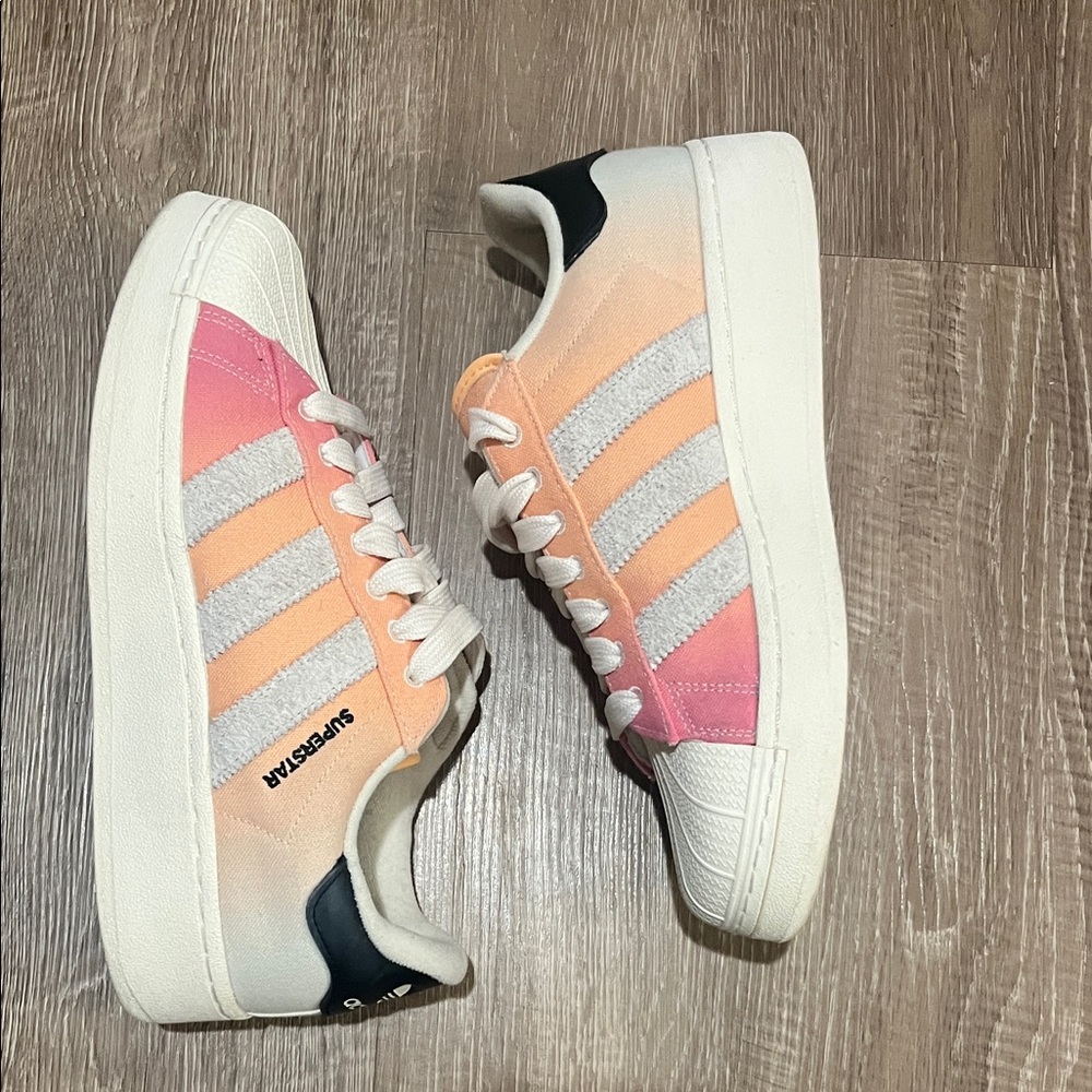 Adidas Superstar XLG in Pink, Orange, and White - Picture 2 of 7